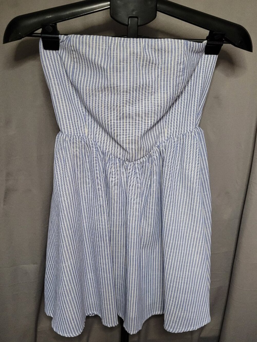 Altar'd State Blue & White Vertical Striped Strapless Mini Dress